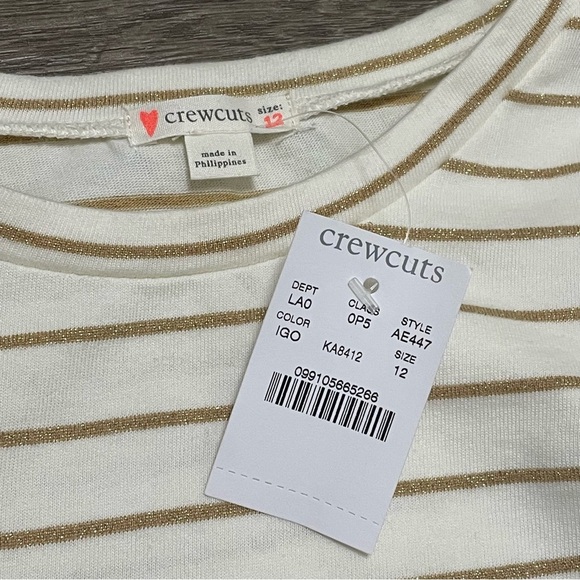 Crewcuts Girls T Shirt Cotton Ivory Gold Striped Long Sleeve Crew Neck Sz 12 NWT - Picture 4 of 7